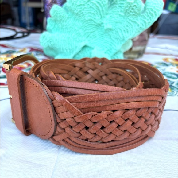 MICHAEL KORS Women’s Brown Braided Brown Leather Belt Gold Buckle Sz S - 34-35" - Picture 2 of 7